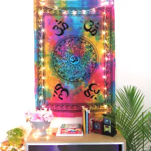 Tapiz colgante de pared decoración de corbata troquelado mandala indio Om algodón tapiz de pared - Imagen 1 de 8