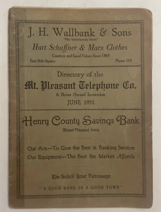 1932 Mt. Pleasant , IA Mt. Pleasant Telephone Co. Directory - Picture 1 of 6
