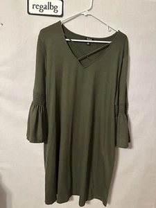 A.N.A A New Approach Dress Women's Forrest Green V-neck Stretch Bell Sleeve XL - Picture 1 of 5