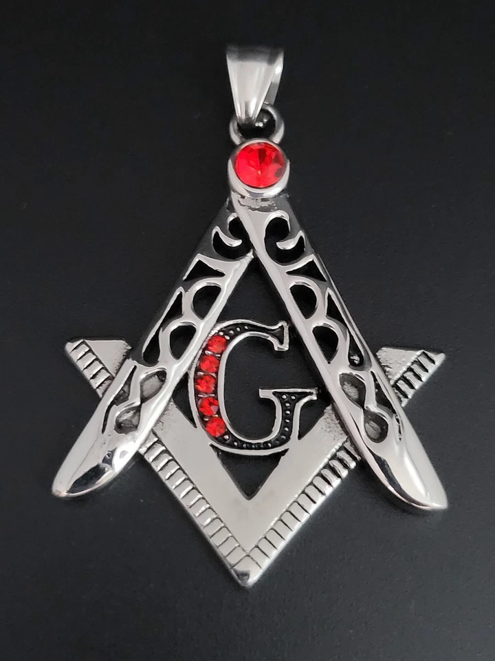 Collar colgante masónico masónico de diamantes de imitación de acero inoxidable enchapado en plata para hombre Foto 1 de 1