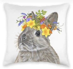 Bunny Dwarf Grey Rabbit Floral Throw Pillow, Decorative Pillow, Cute Accent Pill - Picture 1 of 2