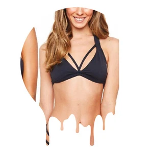 NWT RISE CITY SWIMWEAR "JAYDE" DARK GREY HALTER RACERBACK BIKINI TOP L - Picture 1 of 5