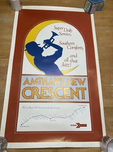 RARE Vtg AMTRAK Crescent Train NEW ORLEANS to DC Travel Poster 25x40 Jazz - Picture 1 of 13
