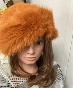 Weicher Kunstfell Fischerhut Fell Orange für Damen Winter Kuschelig Herbst - Bild 1 von 5