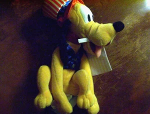 Disney Store Pluto Patriotic Beanie American USA w Flag Plush Toy Uncle Sam Hat - Picture 1 of 2