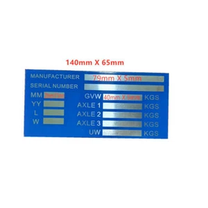 Piastre di peso rimorchio pre-incise VIN-CHASSIS-PLATES PIANTA PIANALE MINI-ESCAVATORE - Foto 1 di 7