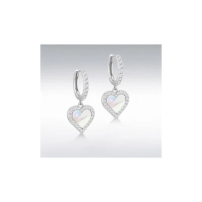 Argento Sterling Madreperla & Zircone Cubico Cerchio Orecchini a Goccia 10x9mm - Immagine 1 di 2