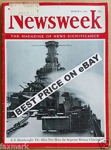 Newsweek Magazine      March 8, 1943        U.S. Dreadnought Battleship on Cover - Imagen 1 de 8