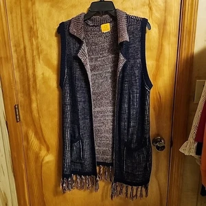 Ruby Rd Women’s Size L Knitted Sweater Vest w/ pockets Fringe Bottom  - Picture 1 of 7