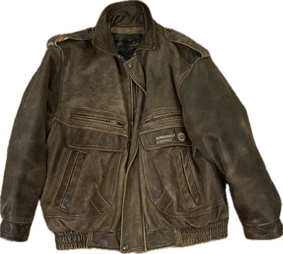 Chaqueta de vuelo de cuero aeroespacial Bombardier vintage - para hombre talla L (hecha en Canadá Foto 1 de 4