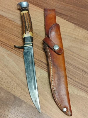 Cuchillo de caza vintage Olsen Knife Co Solingen Alemania 4 3/4” 2706 hoja fija Foto 1 de 4