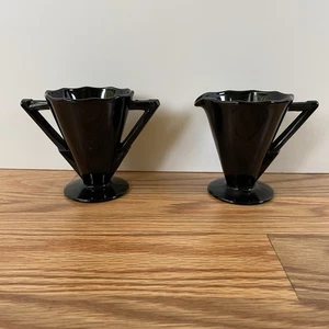 Vidrio amatista negro - Art Deco - Contenedores de azúcar y crema - Imagen 1 de 13