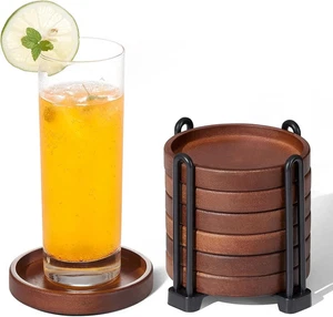 6er Set Holzuntersetzer mit Halter - Couchtischuntersetzer für Getränke, Mode... - Bild 1 von 7