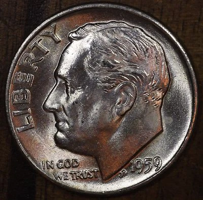 1959 D Roosevelt Dime CH BU LUSTER! 90% Silver US Coin - Image 1 of 2