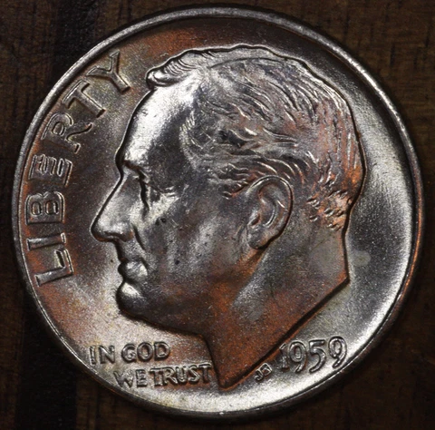 1959 D Roosevelt Dime CH BU LUSTER! 90% Silver US Coin Cover