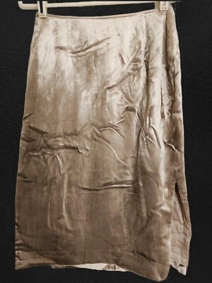 Falda Vintage Anne Klein Seda Metalizada Taupe Terciopelo Pequeña Talla 4 Años 90 y2k Neutra Foto 1 de 4