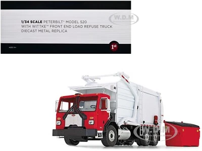 PETERBILT 520 FRONT LOAD GARBAGE TRUCK & BIN RED & WHITE 1/34 FIRST GEAR 10-4335 - Image 1 of 2