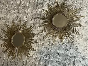 Pier 1 Atomic Mirrors Gold Burst Sunburst 2 Starbursts MCM Style Wall Art 15.5” - Picture 1 of 5
