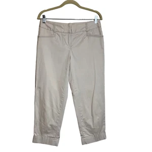 White House Black Market Womens Slim Capri Size 4 Beige Cuffed Cotton Spandex - Picture 1 of 6