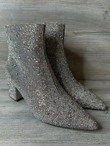 NWOT Betsey Johnson Cady Glass Rhinestone Ankle Heel Booties Sz 8.5 Sparkle - Picture 1 of 6