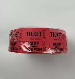 Red Double Raffle Ticket Roll 2000/roll New - Picture 1 of 3