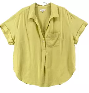Camisa Madewell para mujer talla 1X verde mezcla de lino popover puño cuello botones - Imagen 1 de 11