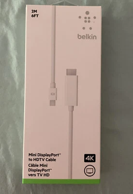 Belkin MINI DISPLAY PORT to HDTV CABLE - 2M 6 Feet 4k - Brand New - Image 1 of 4
