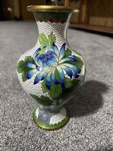 Jingfa chinesische weiße Emaille Blumen Schmetterling Messing Vase 7" RAR - Bild 1 von 9