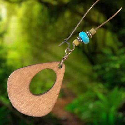 Pendientes boho de madera y turquesa de moda* Foto 1 de 4