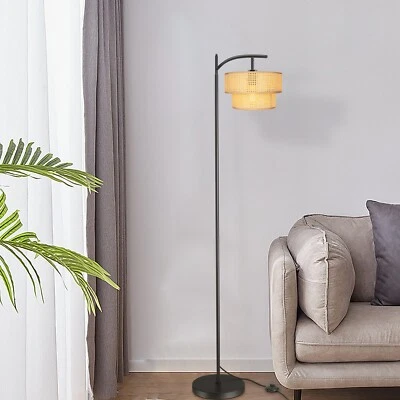 US Plug in Floor Lamp with 2-Tiers Lampshade Footswitch Standing Light for Read - Image 1 of 4