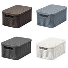 Storage Box Basket Container Lid Handles Rattan Style Curver 3 Sizes 4 Colours