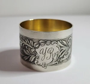 Antiker französischer 950 Silber Serviettenring Blume Blätter Monogramm YR - Bild 1 von 8