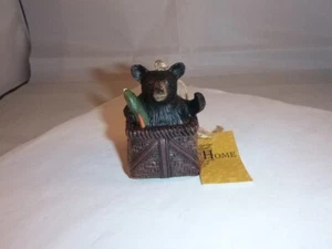 New Black Bear Hanging Figurine Ornament Sitting In A Creel With A Fish - Picture 1 of 7