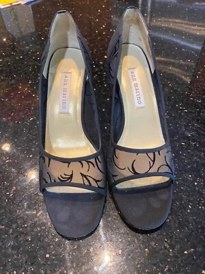 Женские черные прозрачные кружевные туфли-лодочки Ann Marino на квадратном каблуке с открытым носком размер 8,5 М, б/у в отличном состоянии - Изображение 1 из 4