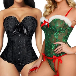 Halloween Valentine's Corset Bustier Floral Waist Trainer Overbust Sexy Lingerie - Picture 1 of 26
