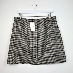 Whistles Houndstooth A-Line Wool Skirt 16 Button Through Beige Neutral RRP £99 - Picture 1 of 7