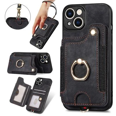 Ring Lanyard Card Magnetic Wallet Case For iPhone 16 15 Pro Max 14 13 12 11 XR - Image 1 of 4