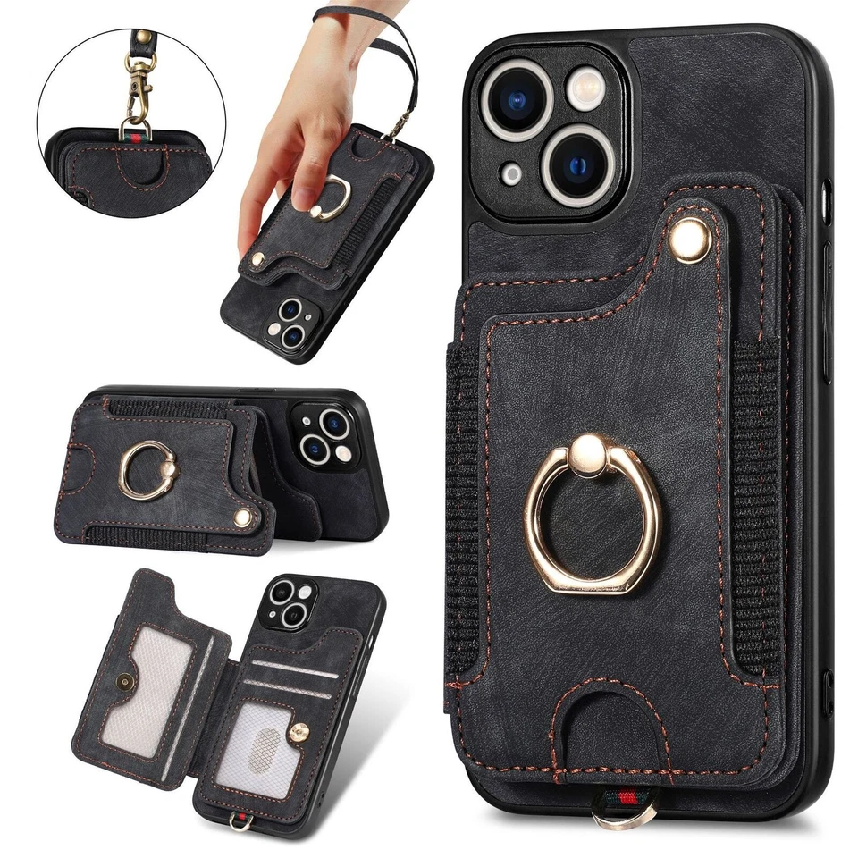 Ring Lanyard Card Magnetic Wallet Case For iPhone 16 15 Pro Max 14 13 12 11 XR - Image 1 of 4