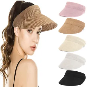 Roll-up Sun Visor Hat UV Protective Straw Foldable Cap Women Wide Brim Hat - Picture 1 of 17