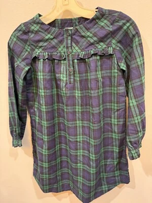 Nuevo con etiquetas Vestido a Cuadros JCrew Corte Redondo Niñas Talla Mediana Azul/Verde Con Volantes Foto 1 de 4