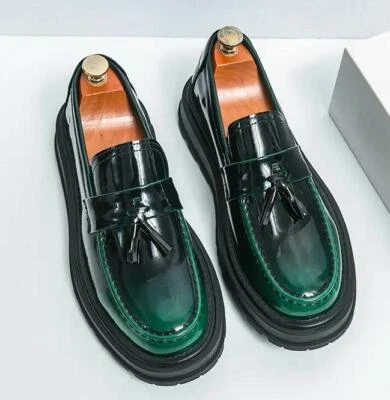 Mocasines Para Hombres Punta Redonda Moda Boda Fiesta Flecos Zapatos de Vestir Sin Cordones Talla Grande Foto 1 de 4