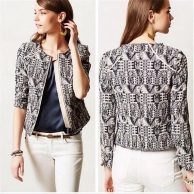 Chaqueta Hei Hei by Anthropologie Faifo Jacquard Tapiz Cremallera Completa Talla 6 Bohemia Foto 1 de 4