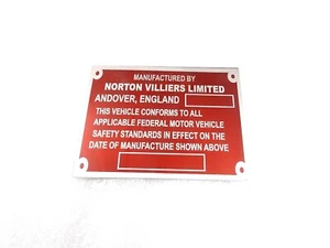 DATA PLATE FITS TO VINTAGE CLASSIC NORTON COMMANDO 750 #V437-8 - Bild 1 von 6