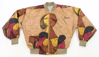 Chaqueta de bombardero satinado arte bloque color abstracto Picasso rara de colección cremallera completa años 80 90 Foto 1 de 4