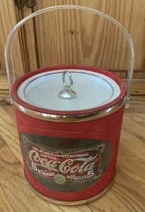 Vintage MCM Coca-Cola Ice Bucket  Red Felt & Gold   Made in USA Collectible - Picture 1 of 12