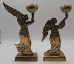 vtg Brass Angel Candle Stick Holder Set Christmas Decor Gold/brass - Picture 1 of 6