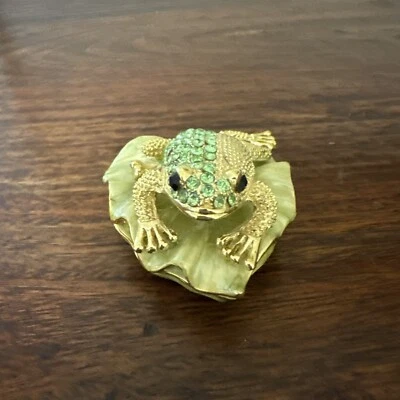Jeweled Golden Frog on Enamel Lily Pad Trinket Box - Image 1 of 4