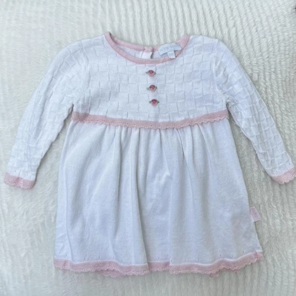 Vestido vintage Le Top bebé niña tejido con flores talla 6 meses Foto 1 de 3