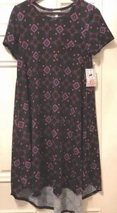 ❤️NEW LuLaRoe Carly XS Dress Geometric Print Southwest Squares Black Orng Blue❤️ - Picture 1 of 4