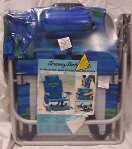 Tommy Bahama Backpack Beach Chair w/Storage Pouch 5 Positions BLUE/GREEN ~ NEW